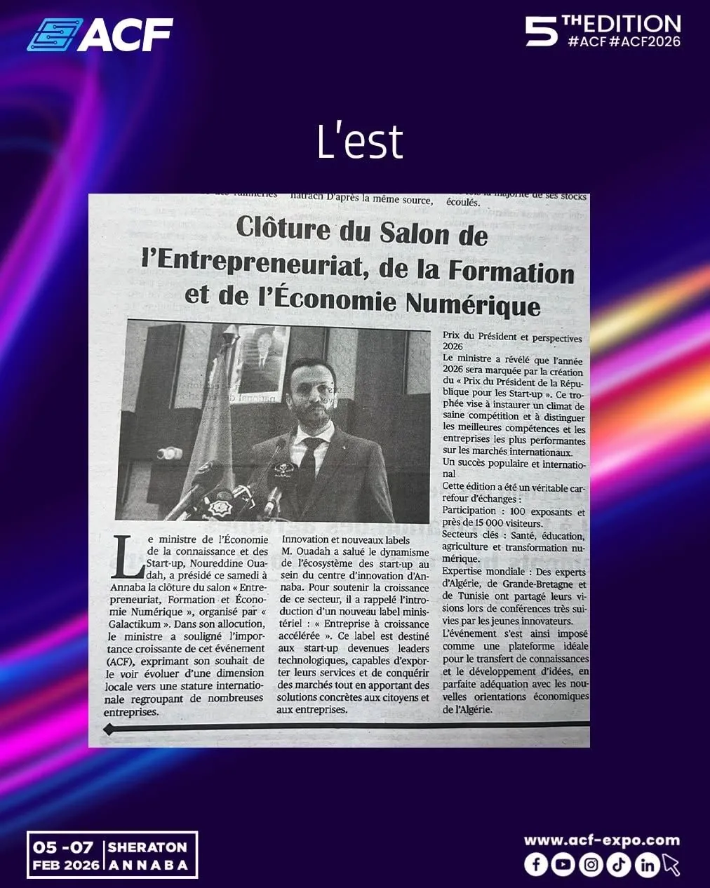 L'Est : Clôture du Salon de l'Entrepreneuriat, de la Formation et de l'Économie Numérique