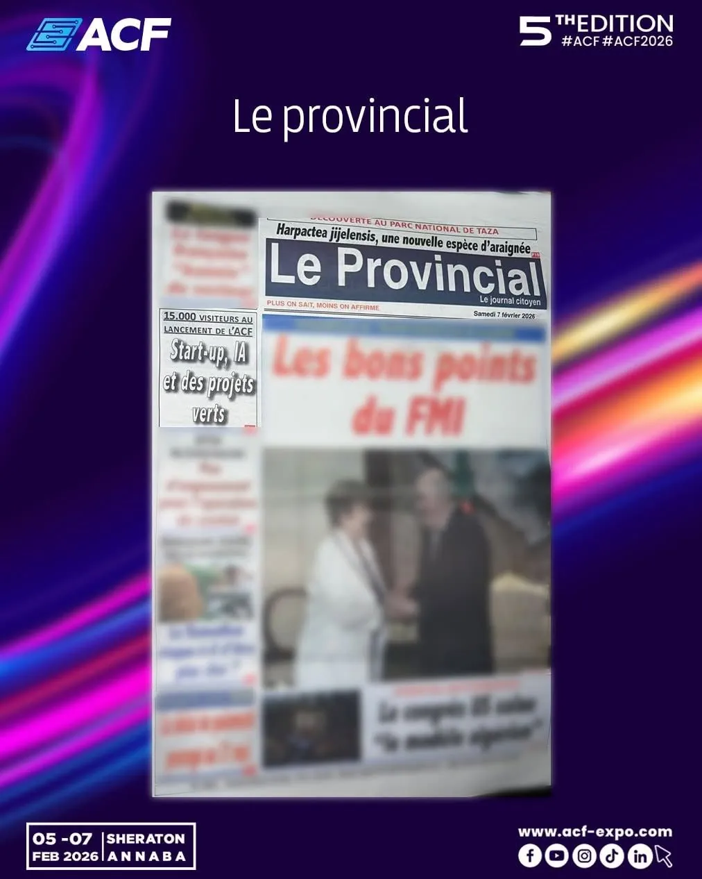 Le Provincial : Une : 15 000 visiteurs au lancement de l'ACF, start-up, IA et des projets verts